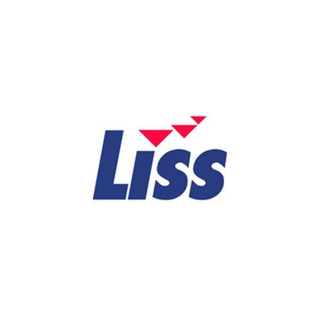 Blue and red Liss cream chargers logo. The writing "Liss in blue" with 3 triangles floating away from the "I" in red
