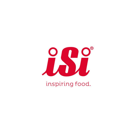 Red iSi cream chargers logo with white background