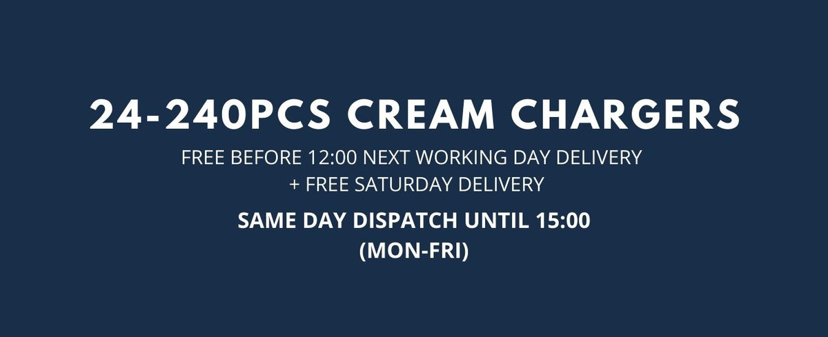 Banner that reads 24-240pcs cream chargers in white text with blue background